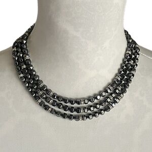 Multi-strand Hematite Beaded Statement Necklace